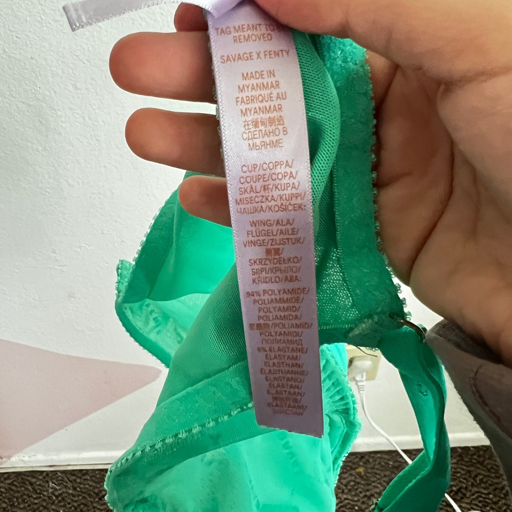 Savage Fenty Sheer Green Bra 34DD Y2K 2000s Adjustable Straps Underwire - Picture 4 of 4